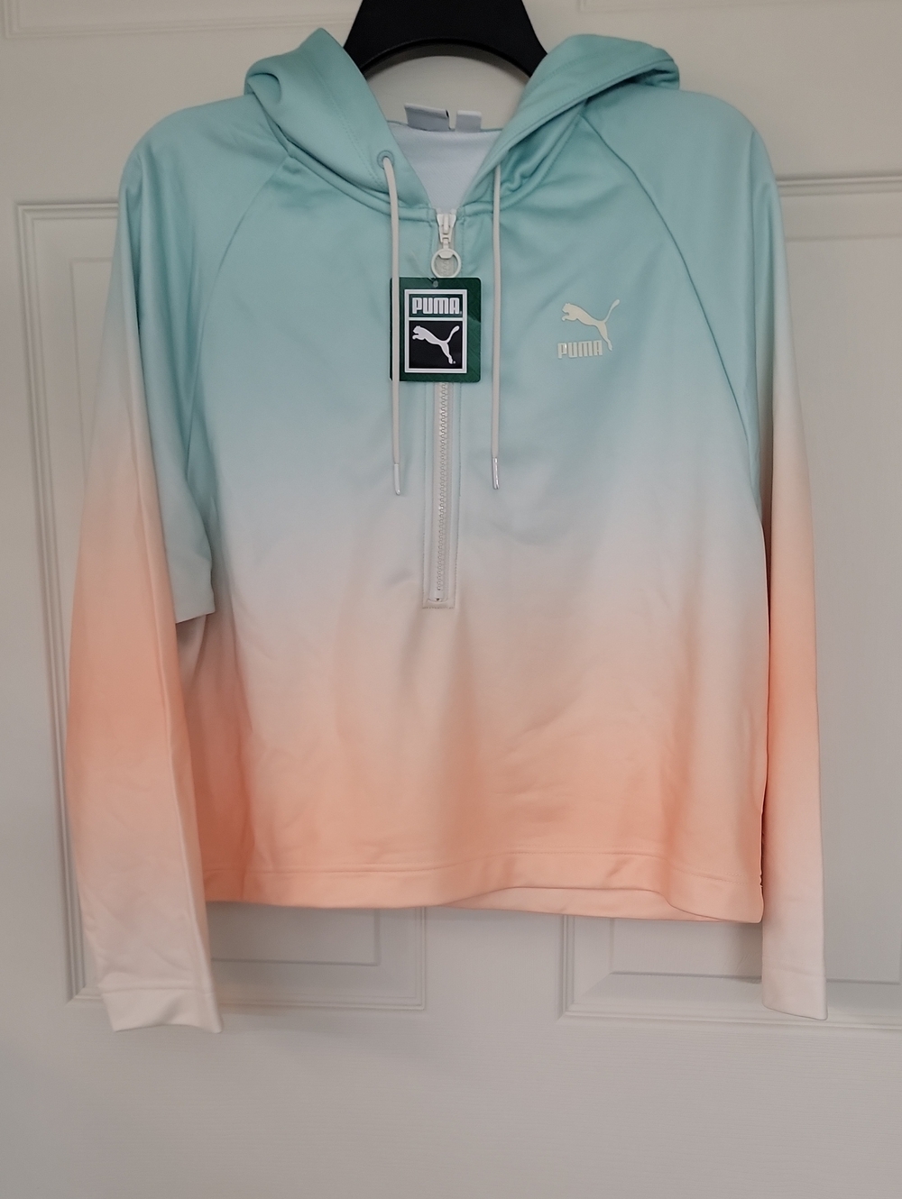 Puma Women's Ombre Hooded Swim Top in Mint and Peach